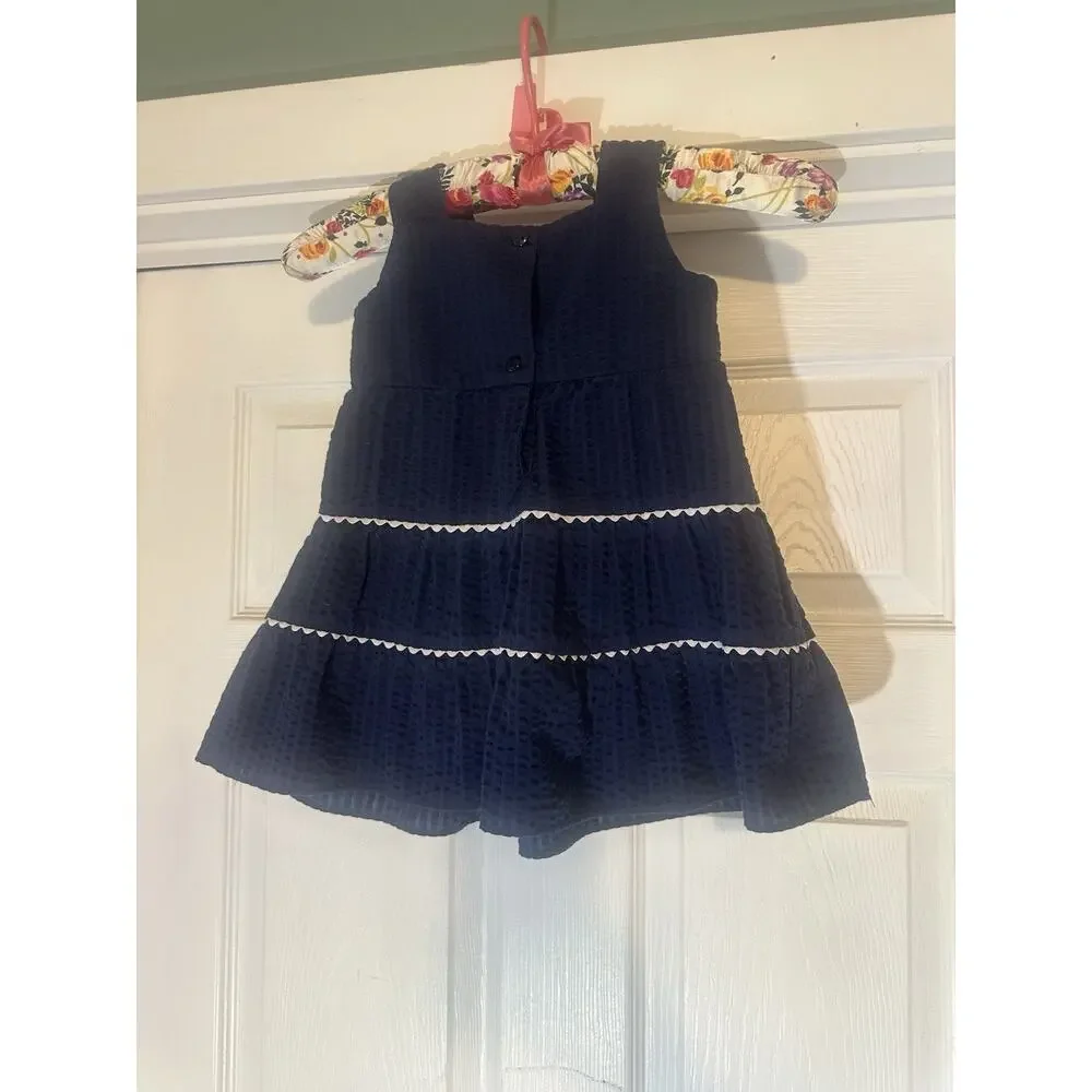 Rare, Too Patriotic Seersucker Navy Dress 24M American Flag USA Toddler Waffle